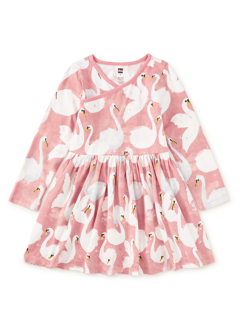 Long Sleeve Wrap Neck Dress in The Queen’s Swans - View 1