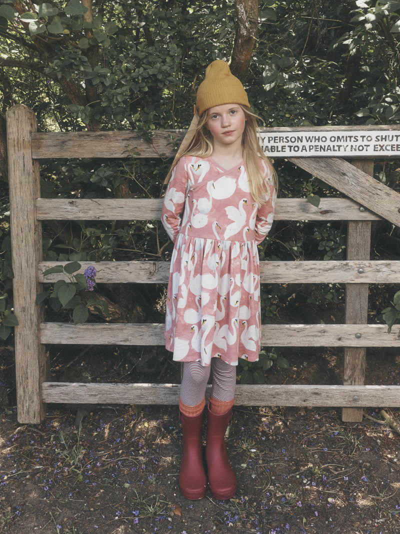 Long Sleeve Wrap Neck Dress in The Queen’s Swans - View 2
